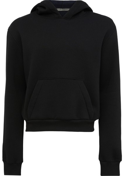 Siyah Pamuk Kapşonlu Sweatshirt