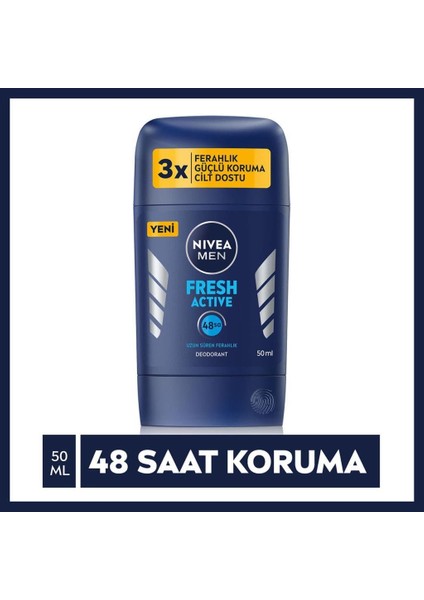 Men Erkek Stick Deodorant Fresh Active 50 ml Ter ve Ter Kokusuna Karşı 48 Saat Deodorant Koruması