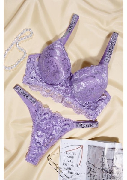 Tılsım Lingerie Love Secret Lila Taşlı Desteli Sütyen Takım