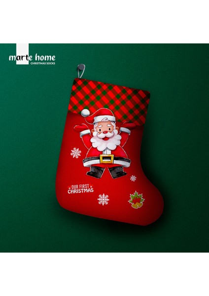 Yılbaşı & Christmas Desenli Dekoratif Hediye Kesesi Noel Çorabı