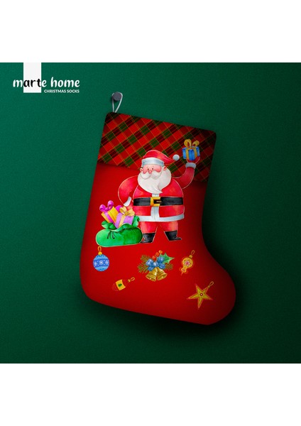 Yılbaşı & Christmas Desenli Dekoratif Hediye Kesesi Noel Çorabı
