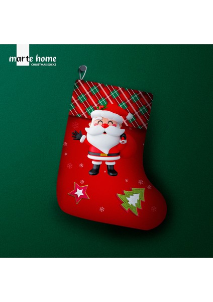 Yılbaşı & Christmas Desenli Dekoratif Hediye Kesesi Noel Çorabı
