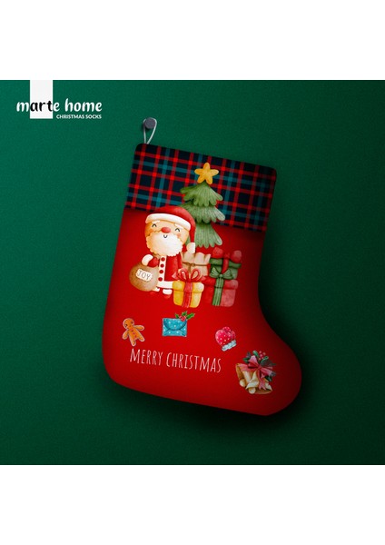 Yılbaşı & Christmas Desenli Dekoratif Hediye Kesesi Noel Çorabı