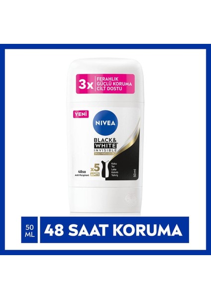 Kadın Stick Deodorant Black & White Invisible Ipeksi Pürüzsüzlük 48 Saat Anti-Perspirant Koruma 50 ml