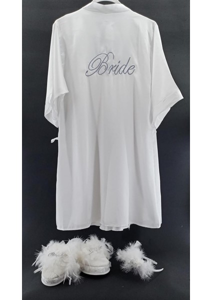 Newin Style Gümüş Işlemeli Tüysüz Model Bride Sabahlık / Gecelik