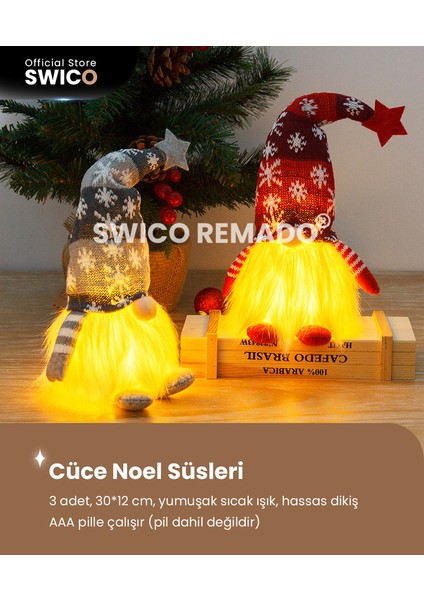 Işıklı Noel Gnome Süslemeleri 3 Adet - Çok Renkli (Yurt Dışından)