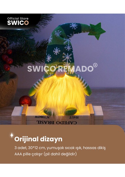 Işıklı Noel Gnome Süslemeleri 3 Adet - Çok Renkli (Yurt Dışından)