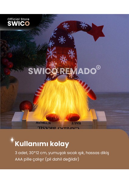 Işıklı Noel Gnome Süslemeleri 3 Adet - Çok Renkli (Yurt Dışından)