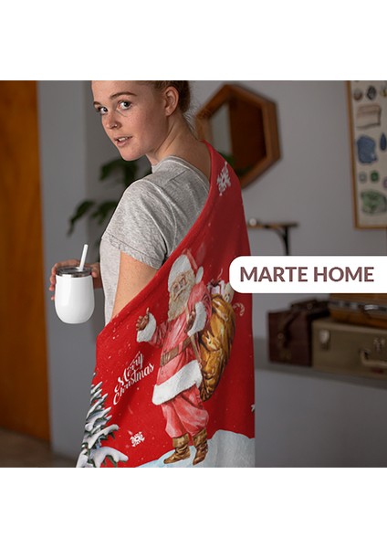 Marte Home Yılbaşı & Christmas Desenli Çift Taraf Baskılı 100 x 170 cm Polar Tv Battaniyesi