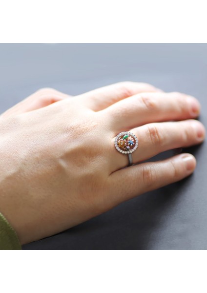 Zirkon Taşlı Kır Bahçesi 925 Ayar Gümüş Kadın Yüzük