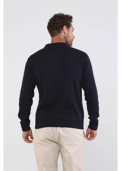 Erkek Polo Yaka Çelik Örgü Triko Kazak 4605F Lacivert