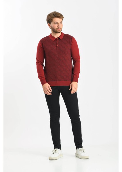 Erkek Polo Yaka Pamuklu Triko Kazak 4445F Bordo fiyatları