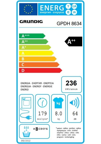 Gpdh 8634 8 Kg A++ Kurutma Makinesi