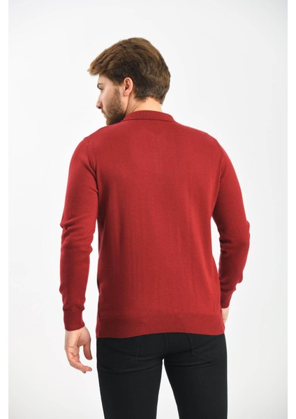 Erkek Polo Yaka Pamuklu Triko Kazak 4445F Bordo indirimleri