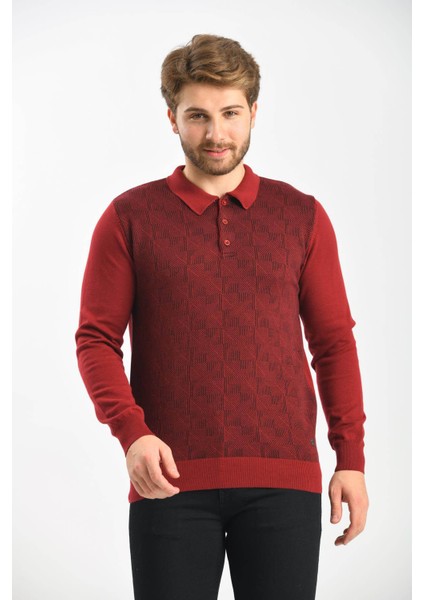 Erkek Polo Yaka Pamuklu Triko Kazak 4445F Bordo modelleri