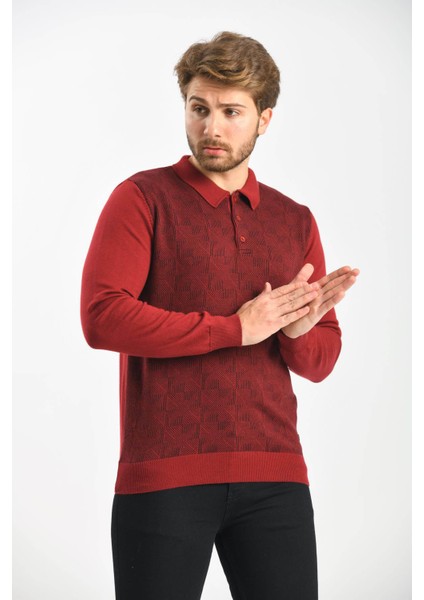 Erkek Polo Yaka Pamuklu Triko Kazak 4445F Bordo fırsatları