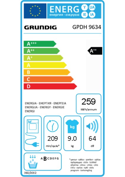 Gpdh 9634 A++ Enerji Sınıfı 9 kg Isı Pompalı Kurutma Makinesi Beyaz