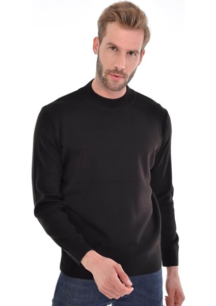 Erkek Yarım Balıkçı Çelik Örgü Triko Kazak 4241B Siyah