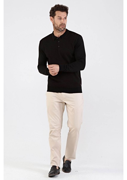 Erkek Polo Yaka Pamuklu Triko Kazak 4661F Siyah fiyatları
