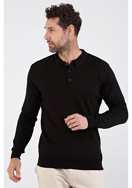 Erkek Polo Yaka Pamuklu Triko Kazak 4661F Siyah modelleri