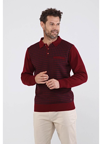 Erkek Polo Yaka Çelik Örgü Triko Kazak 4605F Bordo