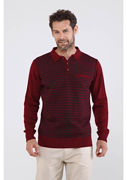 Erkek Polo Yaka Çelik Örgü Triko Kazak 4605F Bordo