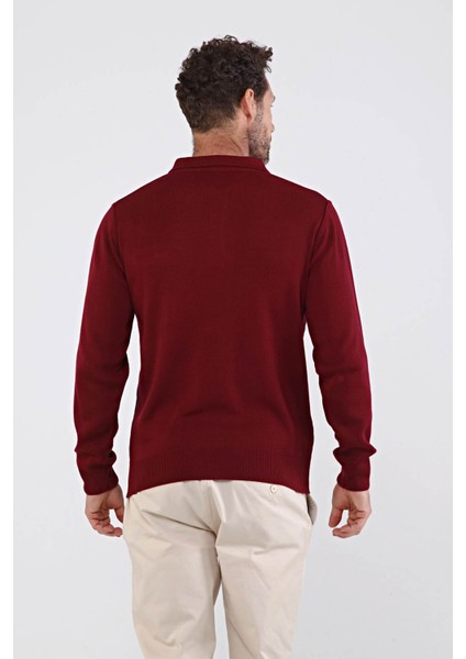 Erkek Polo Yaka Çelik Örgü Triko Kazak 4605F Bordo