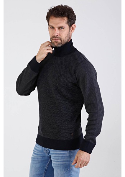 Erkek Tam Balıkçı Yaka Triko Kazak 4604E Lacivert modelleri