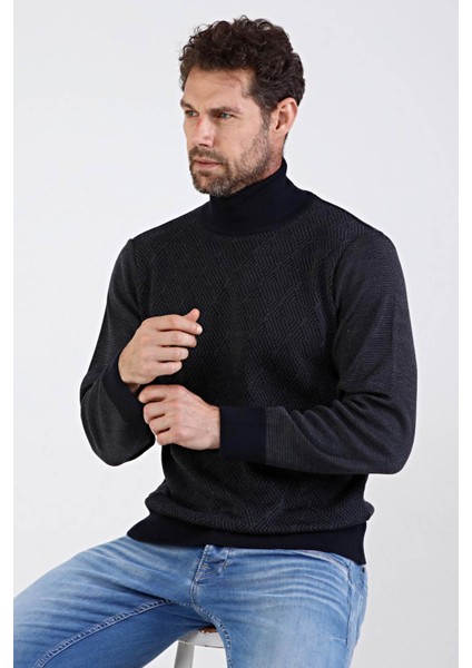 Erkek Tam Balıkçı Yaka Triko Kazak 4604E Lacivert fırsatları