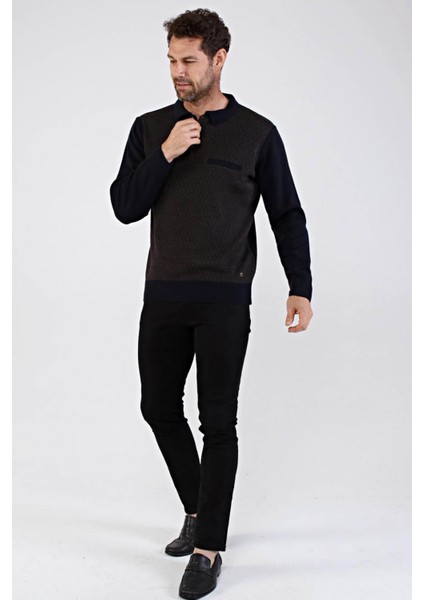 Erkek Polo Yaka Çelik Örgü Triko Kazak 4610F Lacivert fiyatları