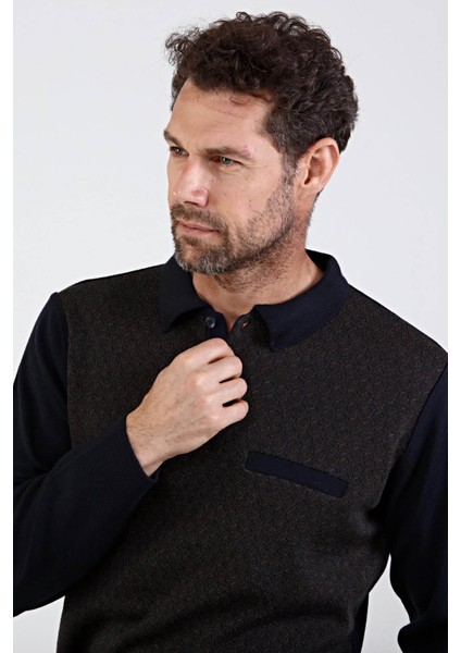 Erkek Polo Yaka Çelik Örgü Triko Kazak 4610F Lacivert fırsatları