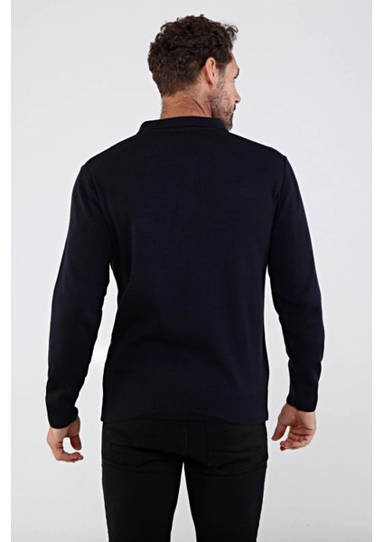 Erkek Polo Yaka Çelik Örgü Triko Kazak 4610F Lacivert indirimleri