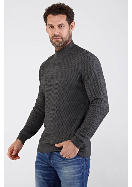 Erkek Yarım Balıkçı Yaka Pamuklu Triko Kazak 4653B Gri modelleri