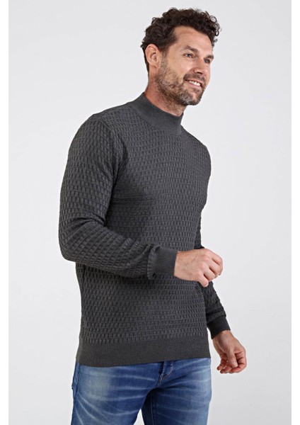 Erkek Yarım Balıkçı Yaka Pamuklu Triko Kazak 4653B Gri fırsatları