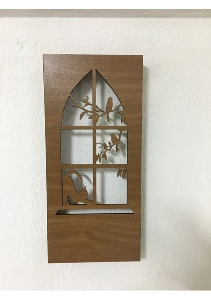 Kedi -Kuş Motifli Peri Led(Beyaz) Pilli Ceviz Mdf Ahşap Duvar Dekoru 36X18CM(PILLER Dahil) indirimleri
