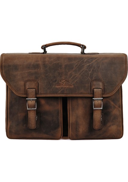 Kangaroo Kıngdom Hakiki Deri Crazy Horse Koyu Camel Erkek Büyük Boy Laptop & Evrak Çantası 9928-ZKC