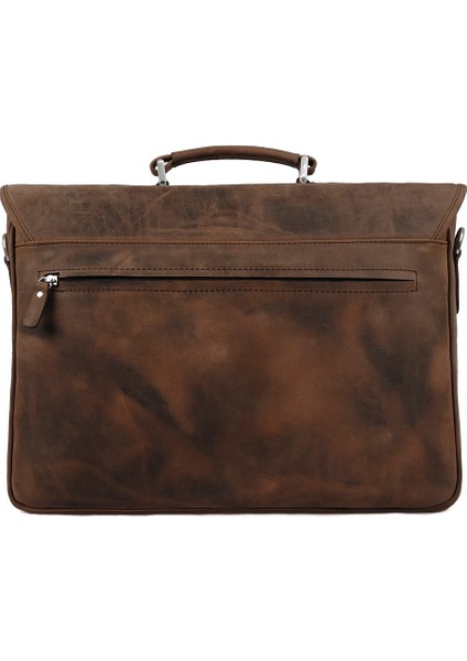 Kangaroo Kıngdom Hakiki Deri Crazy Horse Koyu Camel Erkek Büyük Boy Laptop & Evrak Çantası 9928-ZKC