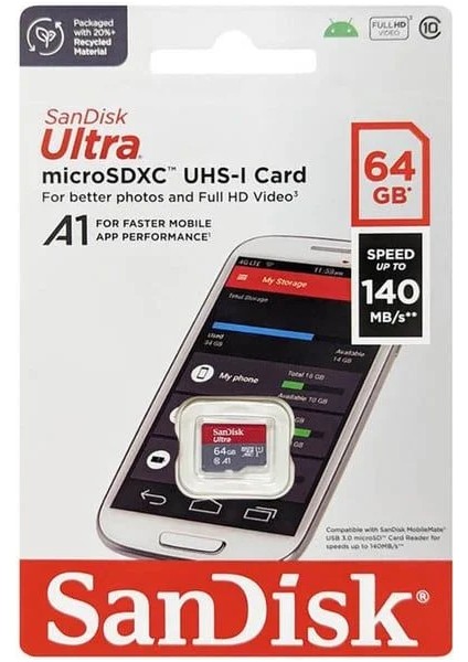 Ultra 64GB 140MB/S Microsdxc Uhs-I Hafıza Kartı SDSQUAB-064G-GN6MN