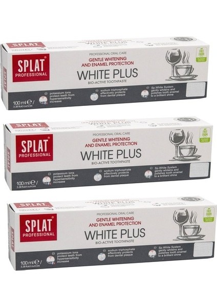 Splat Professional White Plus 100 ml - Mine Koruması ve Beyazlatma Diş Macunu x 3 Adet