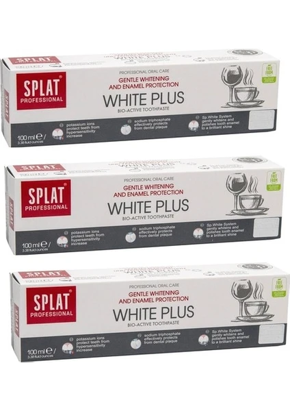 Splat Professional White Plus 100 ml - Mine Koruması ve Beyazlatma Diş Macunu x 3 Adet