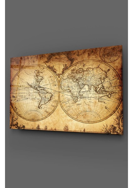 Vintage Dünya Haritası Cam Tablo