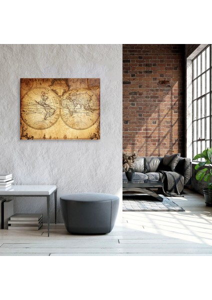 Vintage Dünya Haritası Cam Tablo modelleri