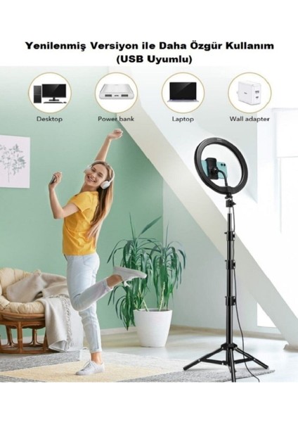 Youtuber LED Işıklı Tripod Selfie Makyaj Işığı Sürekli Ring Light 10 Inç Halka