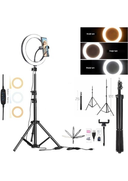 Youtuber LED Işıklı Tripod Selfie Makyaj Işığı Sürekli Ring Light 10 Inç Halka