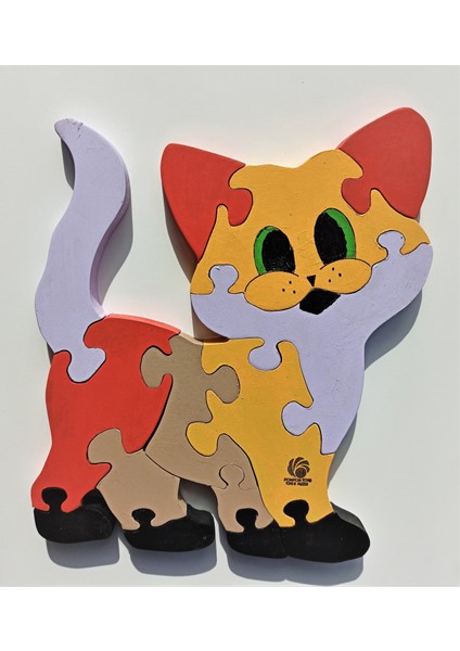 Sevimli Kedicik Ahşap Puzzle Yapboz