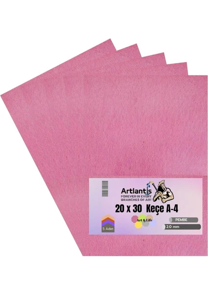 Pembe Keçe A4 2 mm 20X30 cm 5 Li 1 Paket Okul Kreş Etkinlik