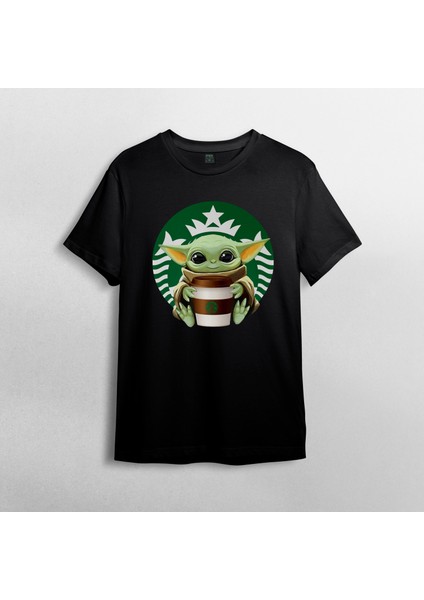 Baby Yoda Grogu Starbucks - Mandalorian %100 Pamuklu Bisiklet Yaka T-Shirt Model - 1 fiyatları