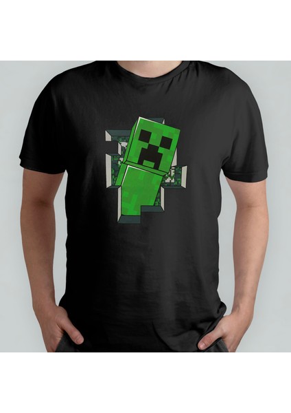 Minecraft - Creeper %100 Pamuklu Bisiklet Yaka T-Shirt Model - 1