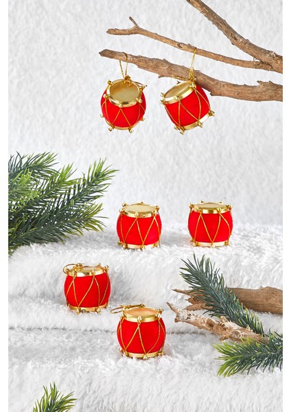 Yılbaşı Çam Ağacı 6lı Kadife Davul Süs 4cm