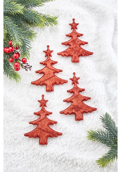 4lü Simli Ağaç Yılbaşı Süsü 14 cm